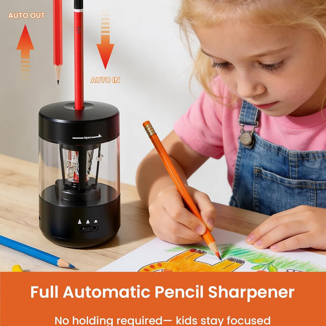 Black Rechargeable Automatic Electric Pencil Sharpener for 6-8mm Pencils
