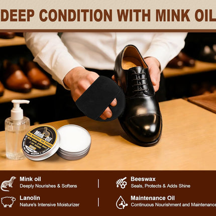 Leather Boot Care Kit with Mink Oil & Saddle Soap