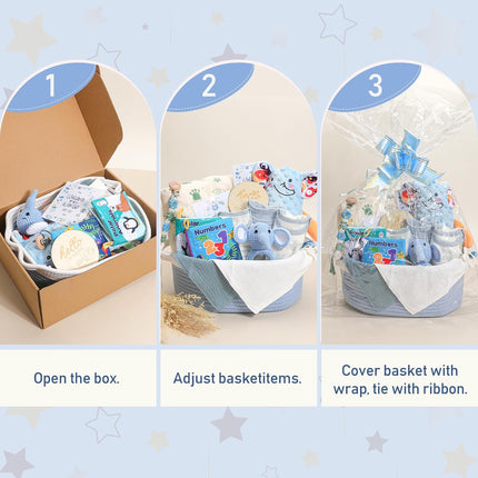 LittleNest NidoPequeño Baby Boy Gifts Basket,Newborn Baby Gifts for Boys with Blanket Onesies — Baby & Toddler