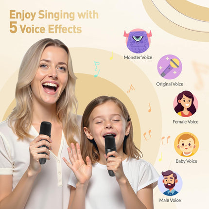 Mini Karaoke Machine with 2 Wireless Microphones