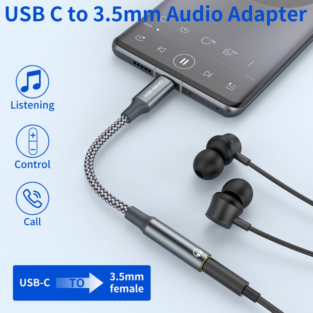 USB Type-C to 3.5mm Headphone Jack Adapter, 2-Pack