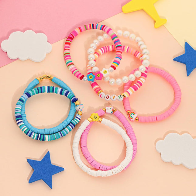 Friendship Bracelet Set for Women - 11 Pack Colorful Beaded Clay Stretch Bracelets
