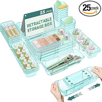 20-Piece Adjustable Clear Drawer Organizer Set