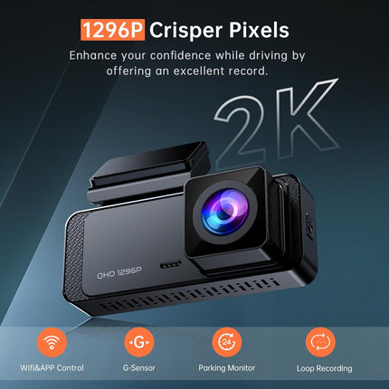 1296P WiFi Front Dash Cam with Night Vision and Parking Mode