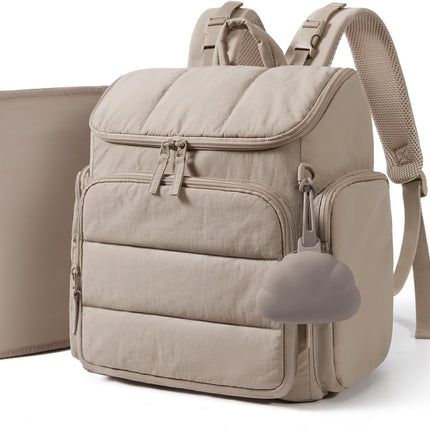 Brown Diaper Bag Backpack with Changing Pad and Stroller Straps