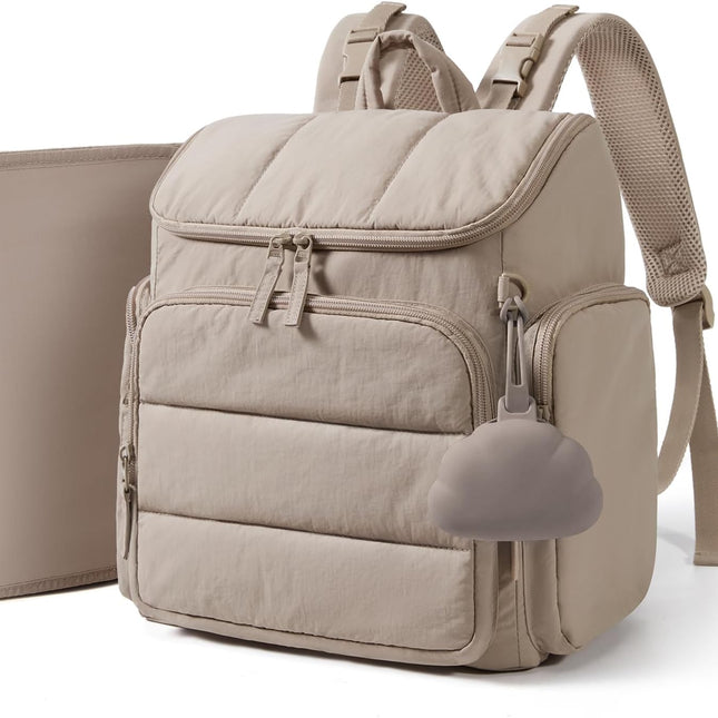 Brown Diaper Bag Backpack with Changing Pad and Stroller Straps