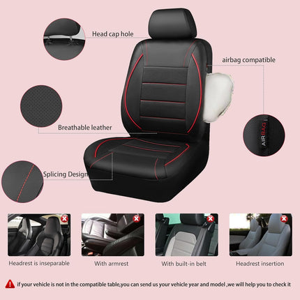 Universal Fit Waterproof Faux Leather Two Front Seat Covers, Black Red