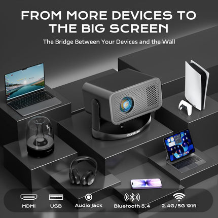 Built-in Apps 2026 Upgraded Portable Mini Projector with WiFi and Bluetooth