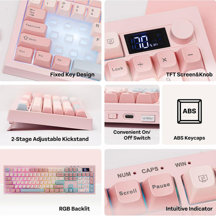 Pink Membrane Gaming Keyboard with TFT Screen, Volume Knob & Number Pad