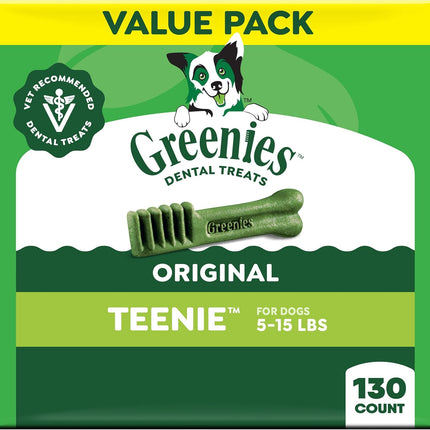 Veterinarian-Recommended Adult Natural Dental Dog Treats, Teenie Size, Original Flavor, 36 oz, 130 Count
