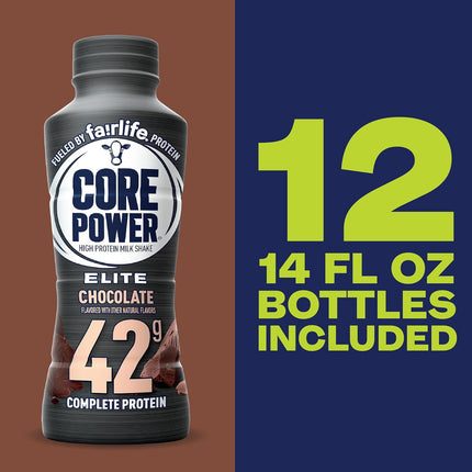 Elite High Protein Chocolate Shake, 42g Protein, 14 oz Bottles, 12 Pack