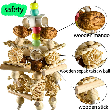 PawHaven RefugioPata Natural Wooden Parrot Toy - Safe Bird Chewing Toy for Parakeets — Pet Supplies