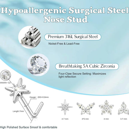 20G Silver Star L-Shaped Nose Stud