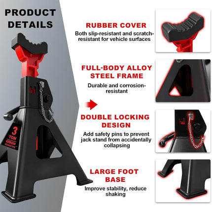 3 Ton Adjustable Jack Stands, 11-17 in., 1 Pair
