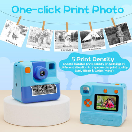 Kids Instant Print Camera with FHD Selfie Video, Blue