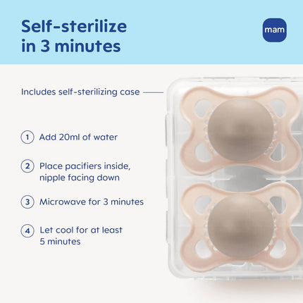 Original Matte Baby Pacifiers 0-6 Months, 2 Pack with Sterilizer Case