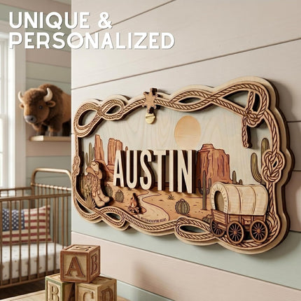LittleNest NidoPequeño Western Nursery Name Sign - Personalized Wooden Baby Name Sign with Cowboy — Baby & Toddler