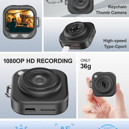 Mini Keychain Digital Camera, 1080p Pocket-Size Camera Charm with 32GB Card and Chain, Black