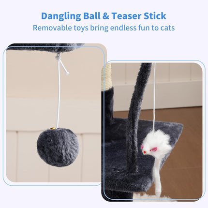 Smoky Gray Indoor Cat Tree with Toy, Plush Perch, Hammock and Sisal Scratching Posts
