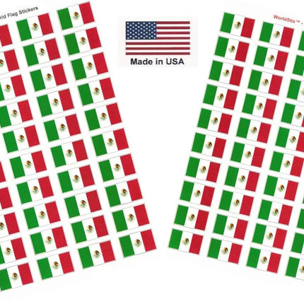 100 Mexico Flag Stickers, 1.5x1 Inch, Made in USA, Self Adhesive Sheets