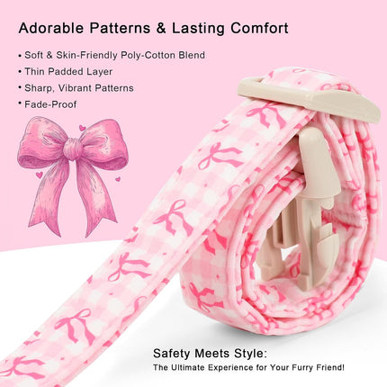 Pink Plaid & Bow Adjustable XS Dog Collar for Puppies and Small Dogs