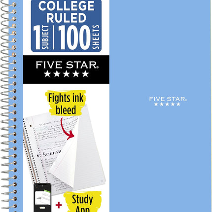 Spiral Notebook + Study App, 1 Subject, College Ruled, 8.5 x 11, 100 Sheets, Blue
