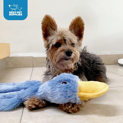 Interactive Squeaky Dog Chew Toy - Blue Crinkle Duck, Large