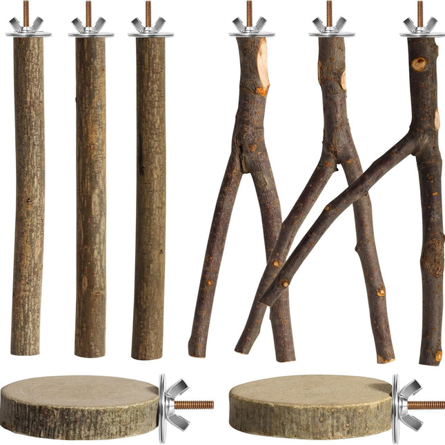 8 Pack 9 Inch Natural Wood Bird Perches, L Size