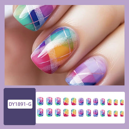 PawHaven RefugioPata Rainbow Checkered Press on Nails Short Square Gradient Fake Nails with — Pet Supplies