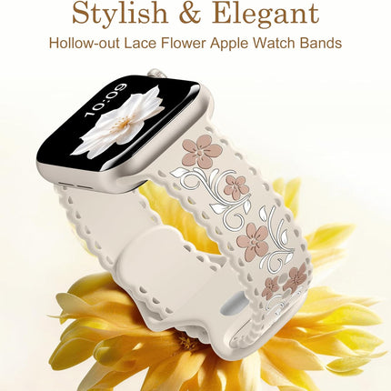 Floral Silicone Smartwatch Band with Engraved Flower Design