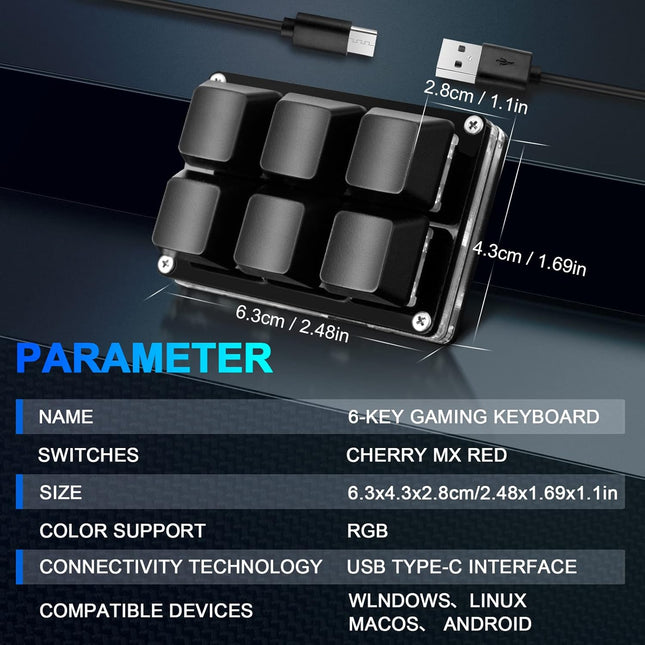 Black and White USB Mini 6-Key Mechanical Gaming Keypad with RGB LED