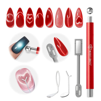 PawHaven RefugioPata Modelones Cat Eye Magnet for Nails, 3-in-1 Red Cateye Gel Polish Magnet Pen — Pet Supplies