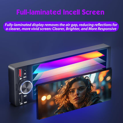 6.36-Inch Single DIN In-Cell Touchscreen Car Stereo with Smartphone Integration, 240W DSP Sound, Backup Camera, Hands-Free Calling, and AM/FM Radio