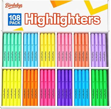 108 Pack Assorted Color Chisel Tip Highlighters