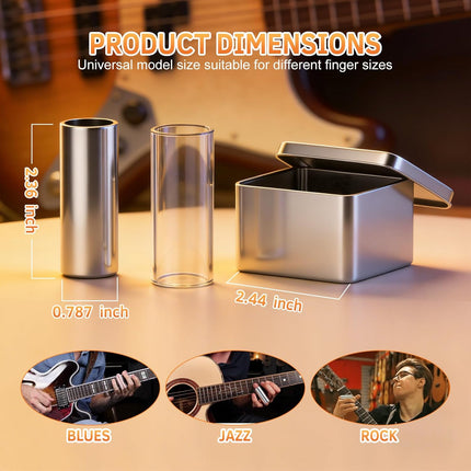 2-Piece Glass & Stainless Steel Guitar Slide Set for Guitar & Bass