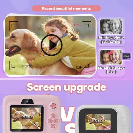 Pink 1080P Kids Instant Print Camera