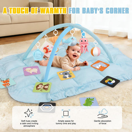 5-in-1 Tummy Time Mat Baby Activity Gym with Whale Cartoon Pattern
