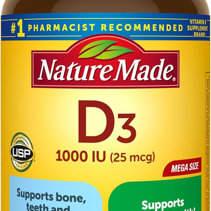 Nature Made Vitamin D3 1000 IU (25 mcg) — Bone, Muscle & Immune Support, 300 Softgels