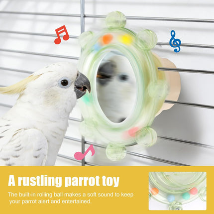 2-Piece Rotating Bird Cage Mirror Toy with Rustling Balls