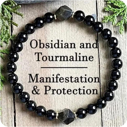 Obsidian & Black Tourmaline Stretch Bracelet