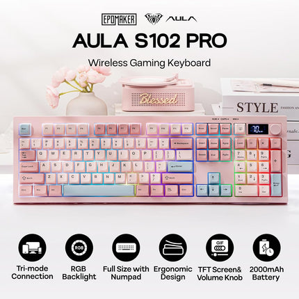 Pink Membrane Gaming Keyboard with TFT Screen, Volume Knob & Number Pad