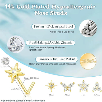 20G Gold Star L-Shaped Nose Stud