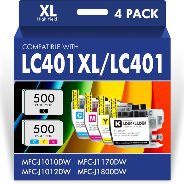 LC401XL LC401 Ink Cartridges 4-Pack for Select MFC-J Printers