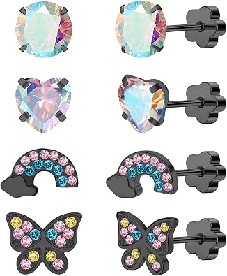 4-Pair Hypoallergenic 14K Gold Flat Back Stud Earrings Set