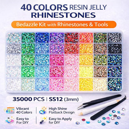40-Color Resin Jelly Flatback Rhinestone Bedazzling Kit