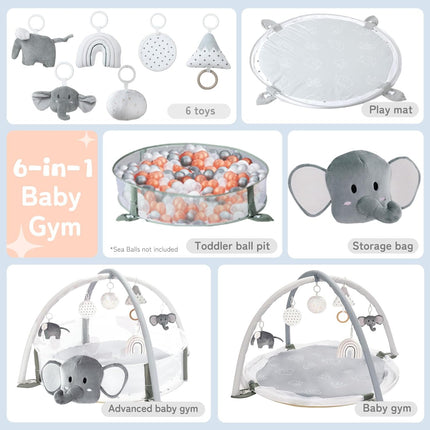 5-in-1 XL Baby Gym, Play Mat & Ball Pit with Milestone Cards