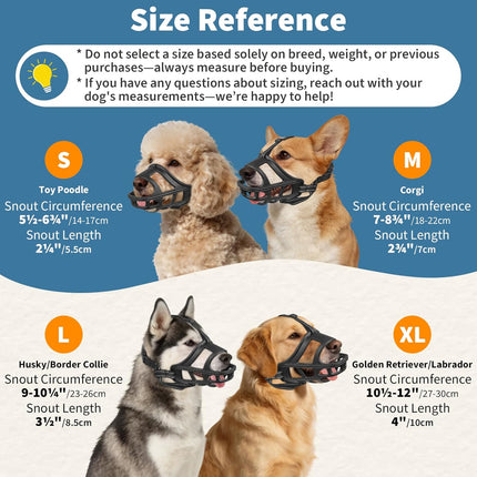 BARKLESS Dog Basket Muzzle for Medium & Large Dogs, Humane Cage Muzzle Prevent Biting Scavenging, Breathable Open Front Mouth Cover with Reflective Strap for Training, Walking Vet Visits (Black, L)