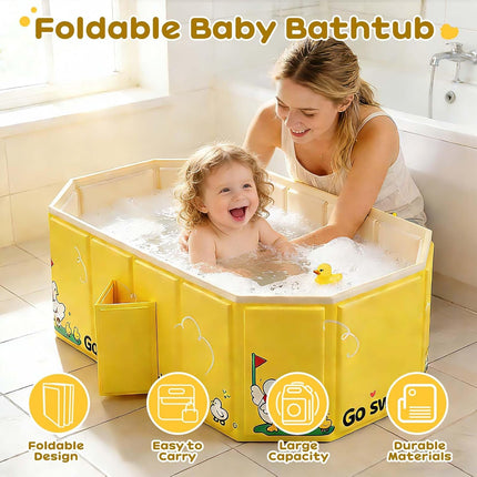Collapsible Baby Bathtub, Portable Toddler Bathtub with Dual Drain, Age 1-5