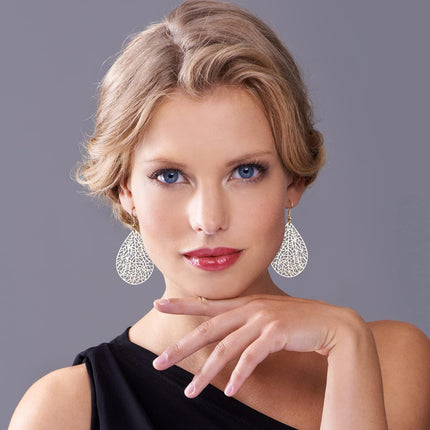 14K Gold Plated Silver Rose Gold Teardrop Filigree Dangle Earrings