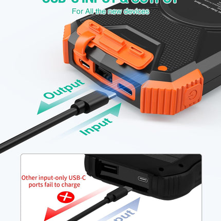 Solar Power Bank 10,000mAh Portable Wireless Charger with USB-C and Dual Flashlight